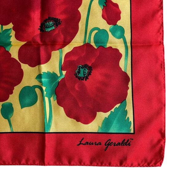 Laura Geraldi silky polyester scarf bright colorful flowers large 30" square - Picture 2 of 8